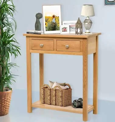 Large Oak Console Table | Solid Wood Hall Side/End/Telephone Table With 2 Drawer • £139.99