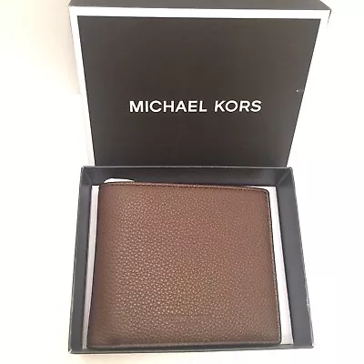 🔴 Michael Kors Men's Russel Leather Mocha Brown Billfold Wallet New • $56.99