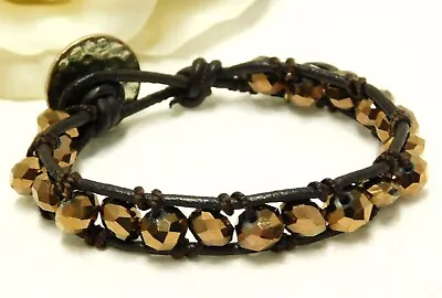 Vintage Southwestern Inspired Copper Sheen Crystal & Leather Bracelet  7.25  • $12