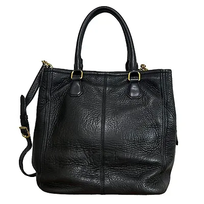 J. Crew Black Pebbled Leather Tote Laptop Travel Bag Summer 2013 • $65