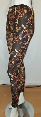 Flirt Brown Paisley Patterned Floral Stretch Leggings Women's Size 12 New  • £6.99