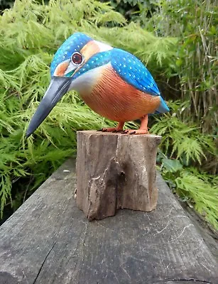 £18.95 • Buy Fair Trade Hand Carved Made Wooden Kingfisher Garden Bird Ornament Statue