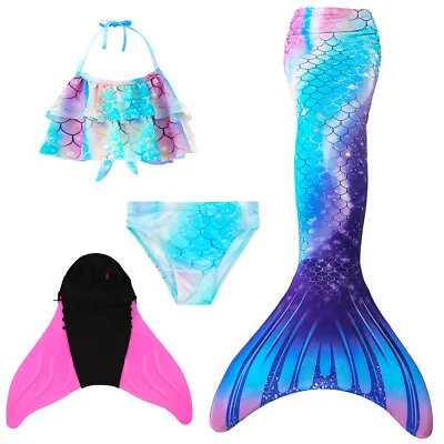 Kid Mermaid Tail With Monofin Swimmable Bikini Set Swimsuit Swimming Costume UK! • £11.65