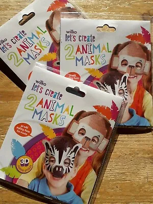 3 X Lets Create 2 Animal Masks Craft Kits No Glue Or Cutting For Kids • £1.99