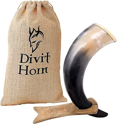 Genuine Viking Drinking Horn With Wooden Stand Medieval Beer Gifts Birthday New  • $119.95