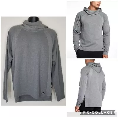 Men Air Jordan 884027 Tech PO Carbon Heather Grey Cowl Neck Hoodie Long Sleeve L • $79.99