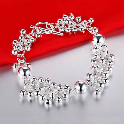 £2.28 • Buy 925 Sterling Silver Women Beads Bracelet Charm Jewelry Wedding 20CM 8inches