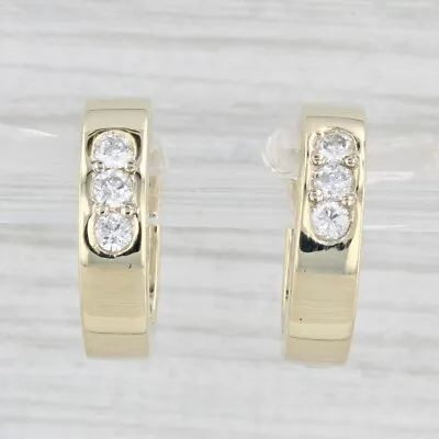 0.30ctw Diamond Hoop Huggie Earrings 14k Yellow Gold Round Hoops • $856.42