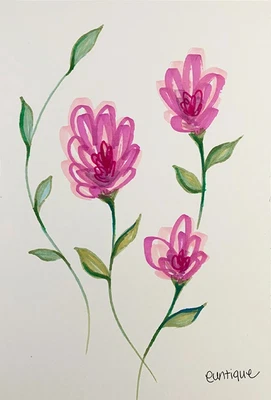 $15 • Buy EUNTIQUE - Original Flower Painting By American Artist EUNTIQUE