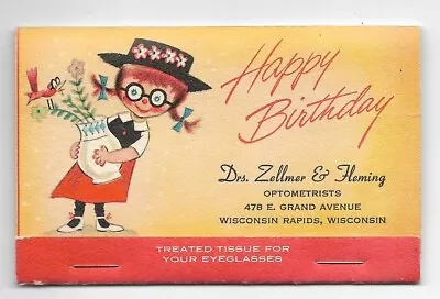 Vintage Wisconsin Rapids Optometrists Birthday Eyeglass Cleaning Tissues Adverti • $8.99
