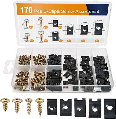 170Pcs Car U-Clip And Screw Assortment Kit 9 Different Sizes Automotive U Nut An • $15.94