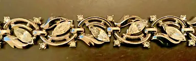 VTG Crown Trifari Marquise Crystal Vine Bracelet Naturecore Silvertone Signed 7” • $64.99