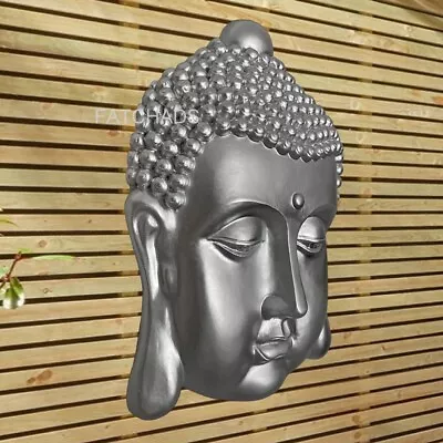 Buddha Head Decorative Wall Plaque Silver Face Sculpture Ornament ZEN Home Décor • £19.95