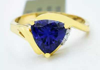 AAA TANZANITE 1.48 Cts & GENUINE DIAMOND RING 10K YELLOW GOLD - New With Tag • £24.90