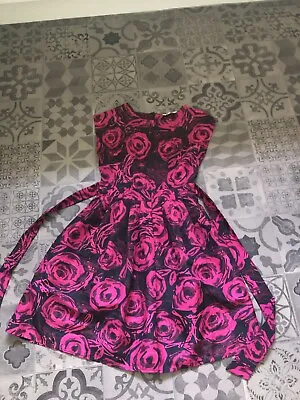 £4.99 • Buy Peacocks Black/dark Pink Rose Print Skater Style Dress - Size 8