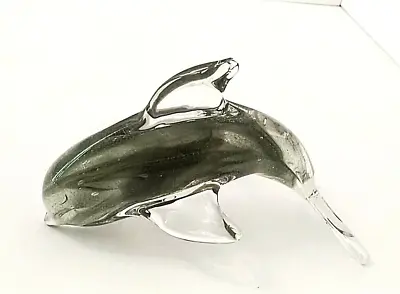 Murano Style Glass Art Sculpture Green/ Clear Dolphin Paperweight/decor Vintage • $19.77