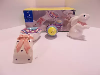 Mervyns Easter Parade SALT & PEPPER Shakers & SPOON REST Rabbit & Co 1997 NIB • $24.99