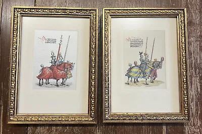 $75 • Buy Vintage German Art Knights On Horseback Framed Fabric Handmade Card