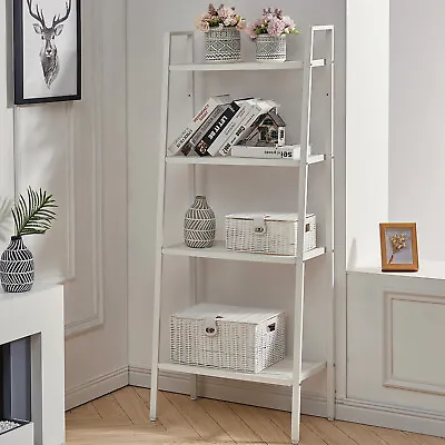 White Ladder Shelving Unit 4 Tier Display Stand Bookcase Wall Rack Storage Tall • £35.95