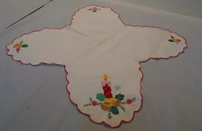 Hand Embroidered Christmas Doily Candle Bells Flowers Around 15 X15  Vintage • $14.99