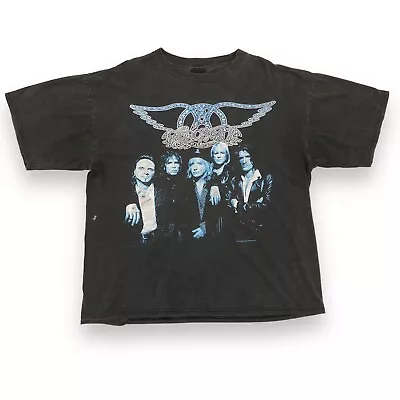 VTG 90s GIANT Aerosmith Nine Lives Tour T Shirt Adult XL Black Faded • $59.95