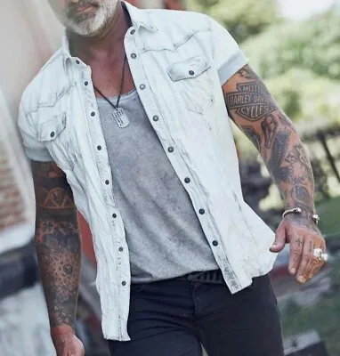 Mens Leather Shirt Genuine Lambskin Soft Basic Vintage Jacket Biker Slim Fit Men • $130