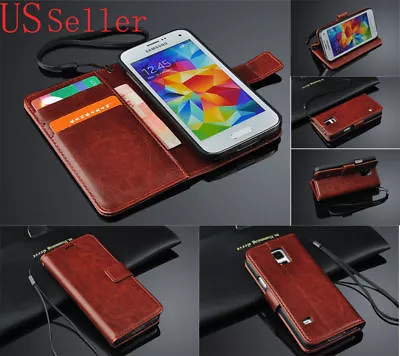 Leather Wallet Card Holder Flip Stand Case Cover Samsung Galaxy S3 S4 S5 • $7.99