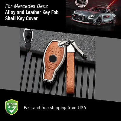 $23.99 • Buy Alloy Leather Key Fob Case Cover Shell For Mercedes Benz B C E  Class SLK ML GLK