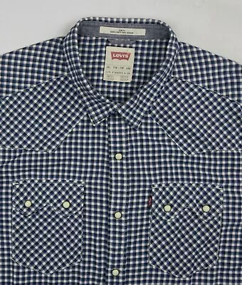 Levis Western Work Shirt Mens Size XXL 2XL Tight Gingham Check Cowboy Pearl Snap • £30