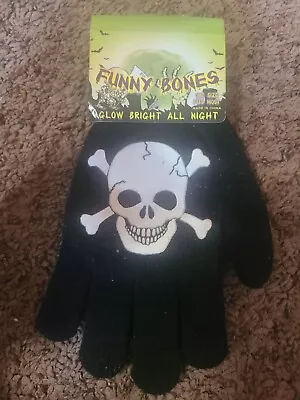 Halloween Kids  Gloves Glow In The Dark Full Finger Black Stretchy Magic New  • $1.99