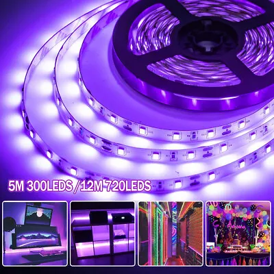 LED Black Light UV Strip 5M/12M Flexible Lights Blacklight Party Club Bar Decor • £15.35