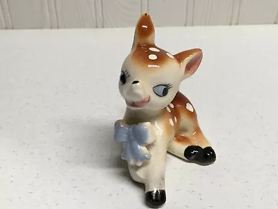 Adorable Vintage Anthropomorphic Spotted Ceramic Deer With Blue Bow Japan • $10