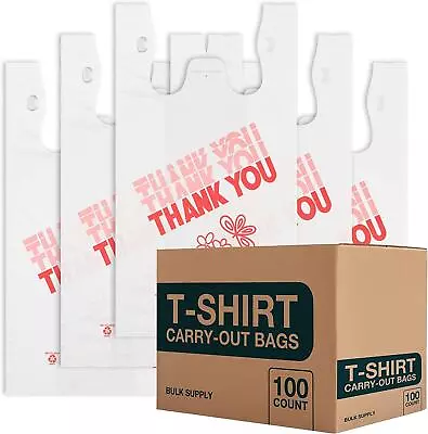 T Shirt Bags - White Plastic Bags With Handles - Shopping Bags For Small Busines • $65.48