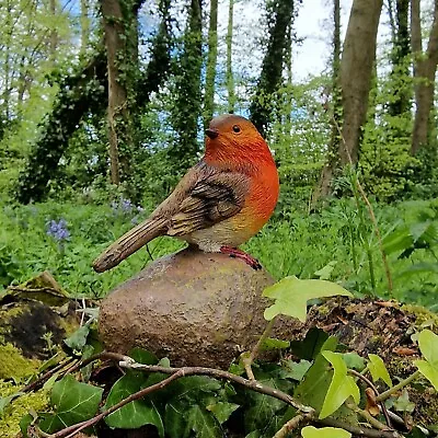 Robin On A Stone Resin Garden Ornament Resin Bird Sculpture Figurine • £9.99