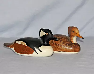 Herb Daisy Jr. Duck Wood Carvings Hooded Merganser Drake & Hen • $44.99