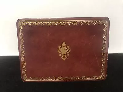 Vintage Red Leather Gold Fleur-de-lis Jewelry Trinket Box Gold Trim • $28