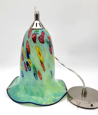 Blown Glass Multi Colored Pendent Swirl Art Satin Nickel Hanging Light • $69.99