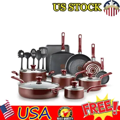 Easy Care Non-stick Pots Pans Safe Cooking Kitchen Aluminum W/ 20 Piece Set Red  • $82.95