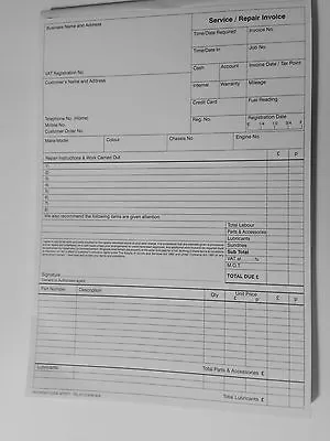A4 X 2 NCR Repair Order Invoice / Service Invoice / MOT Invoice PAD • £6.90