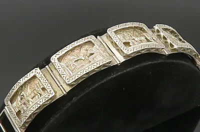 925 Sterling Silver - Vintage Man & Camel Storyteller Bracelet - BT9411 • $169.77