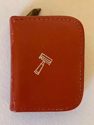 Vintage Gillette Travel Safety Razor Set Zipper Orange Leather Case • $19.95