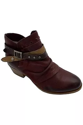 Miz Mooz Leather Buckled Ankle Boots Bucky Merlot • $79.99
