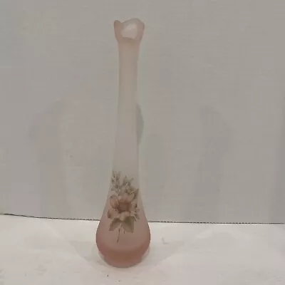 Vintage Viking Frosted Satin Pink Glass Swung Vase Floral 10.5 X2.5 Sticker • $24.99