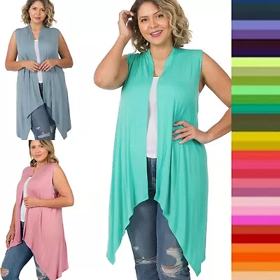 1X 2X 3X Women's Open Front Sleeveless Rayon Cardigan Hi-Low Hem Draped Vest • $11