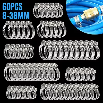 60PCS Adjustable Hose Clamps Worm Gear Stainless Steel Clamp Assortment 7 Sizes • $15.48