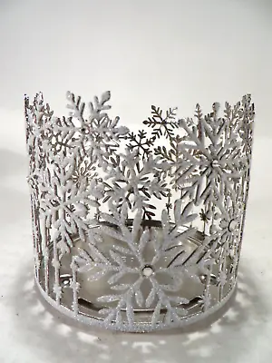 Bath & Body Works 3-Wick Candle Holder Silver Snowflakes Holiday 4  • $14.95