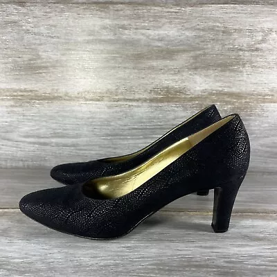 Bruno Magli Woman’s Black Embossed Classic Toe Leather  Pumps Size 9 AA • $19.99