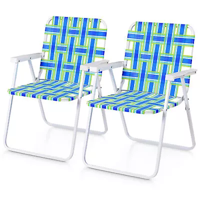 2pcs Folding Beach Chair Camping Lawn Webbing Chair Lightweight 1 Position Blue • $64.99
