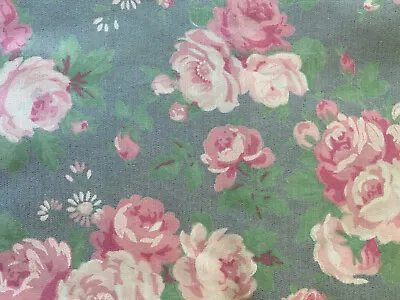 $29.95 • Buy 3.7 Yd Vtg Joan Kessler Concord Cotton Floral Fabric 59  Wide Rose Chambray Blue
