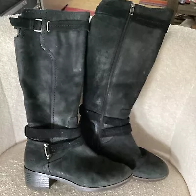 UGG Australia Darcie Black  Leather Tall Riding Boots 1004172 Womens 7 EUC • $30